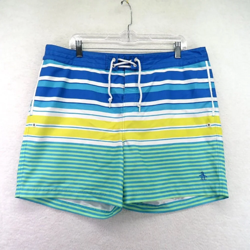 Original Penguin Swim Trunks Mens 38‎ Board Shorts Mesh Lined Pockets Swimwear